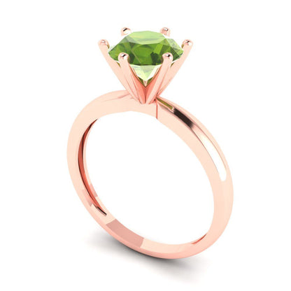 1.5 cttw Natural Peridot Solitaire  Engagement Ring - Solid Gold (Round Cut,7.5mm)