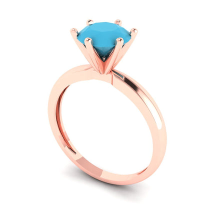 1.5 cttw Simulated Turquoise Solitaire  Engagement Ring - Solid Gold (Round Cut,7.5mm)