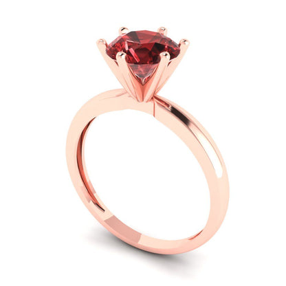 1.5 cttw Natural Garnet Solitaire  Engagement Ring - Solid Gold (Round Cut,7.5mm)