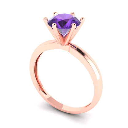 1.5 cttw Natural Amethyst Solitaire  Engagement Ring - Solid Gold (Round Cut,7.5mm)