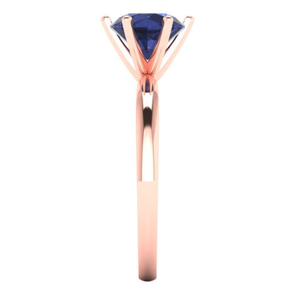 1.5 cttw Simulated Blue Sapphire Solitaire  Engagement Ring - Solid Gold (Round Cut,7.5mm)