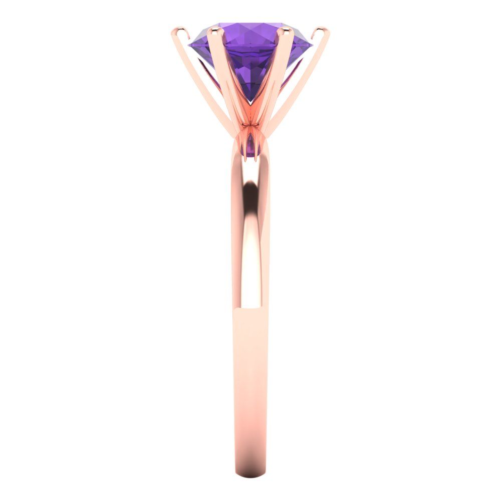 1.5 cttw Natural Amethyst Solitaire  Engagement Ring - Solid Gold (Round Cut,7.5mm)