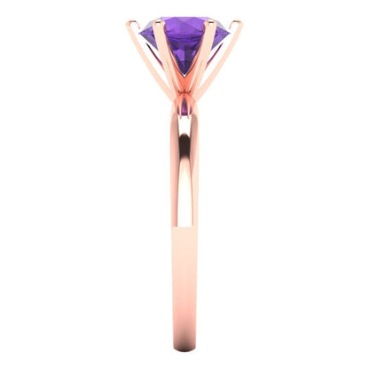 1.5 cttw Natural Amethyst Solitaire  Engagement Ring - Solid Gold (Round Cut,7.5mm)