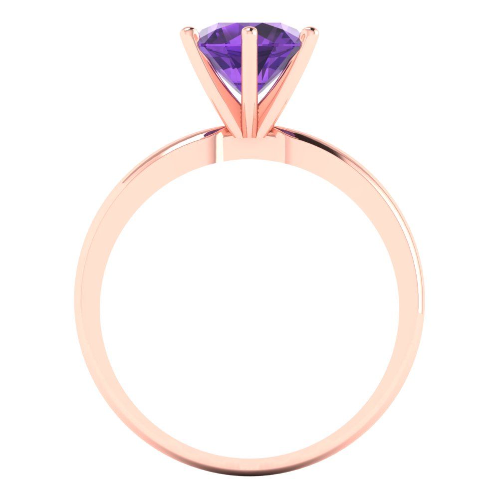 1.5 cttw Natural Amethyst Solitaire  Engagement Ring - Solid Gold (Round Cut,7.5mm)