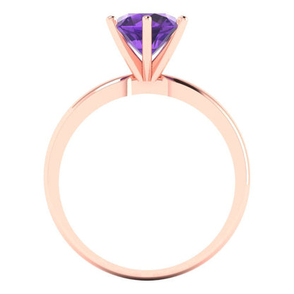 1.5 cttw Natural Amethyst Solitaire  Engagement Ring - Solid Gold (Round Cut,7.5mm)