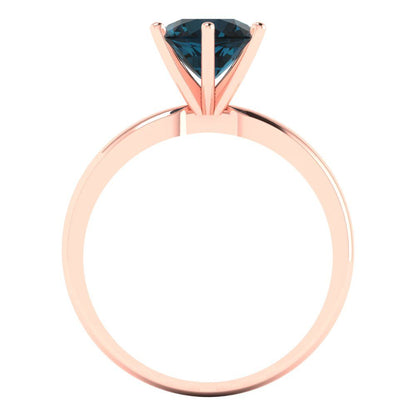 1.5 cttw Natural London Blue Topaz Solitaire  Engagement Ring - Solid Gold (Round Cut,7.5mm)