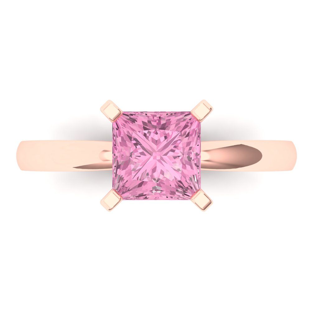 1.5 cttw Zirconia Simulated Pink Diamond Solitaire  Engagement Ring - Solid Gold (VVS1, Princess Cut,6.5mm)