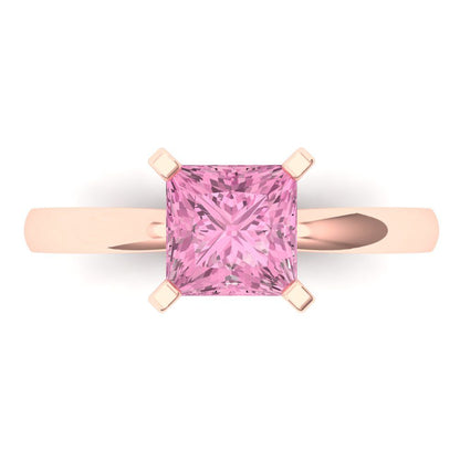 1.5 cttw Zirconia Simulated Pink Diamond Solitaire  Engagement Ring - Solid Gold (VVS1, Princess Cut,6.5mm)