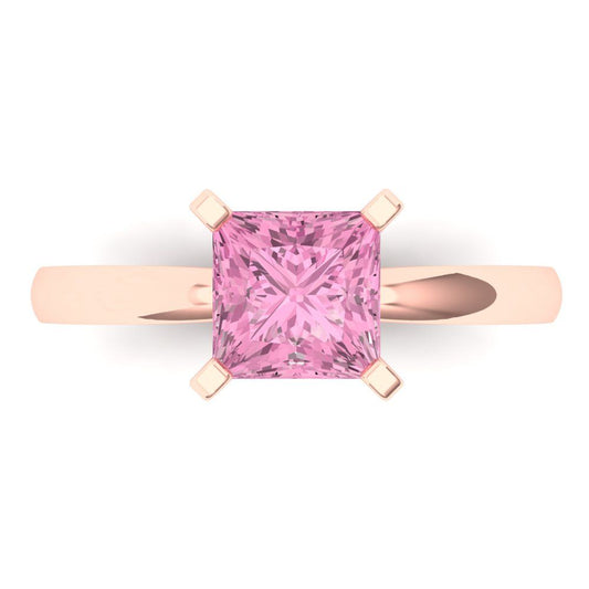 1.5 cttw Zirconia Simulated Pink Diamond Solitaire  Engagement Ring - Solid Rose Gold (VVS1, Princess Cut,6.5mm)
