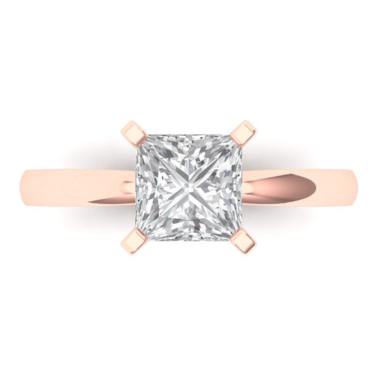 1.5 cttw White Sapphire Solitaire  Engagement Ring - Solid Rose Gold (VVS1, Princess Cut,6.5mm)