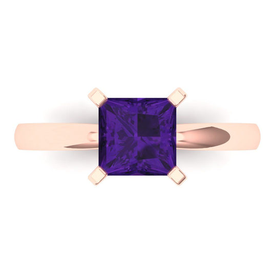 1.5 cttw Natural Amethyst Solitaire  Engagement Ring - Solid Rose Gold (VVS1, Princess Cut,6.5mm)