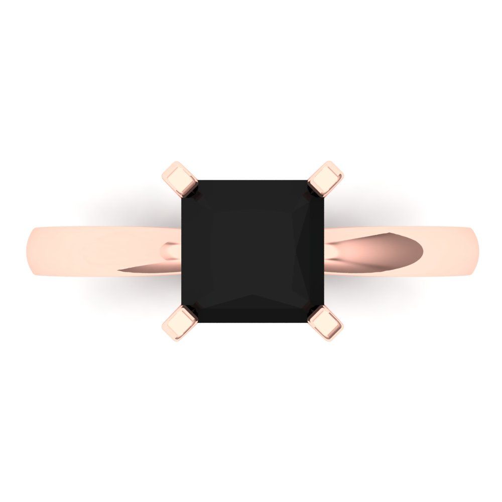1.5 cttw Natural Onyx Solitaire  Engagement Ring - Solid Gold (Princess Cut,6.5mm)