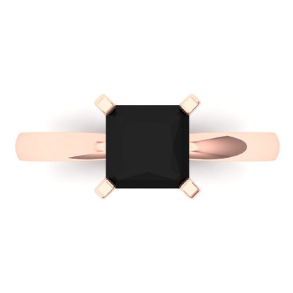 1.5 cttw Natural Onyx Solitaire  Engagement Ring - Solid Gold (Princess Cut,6.5mm)