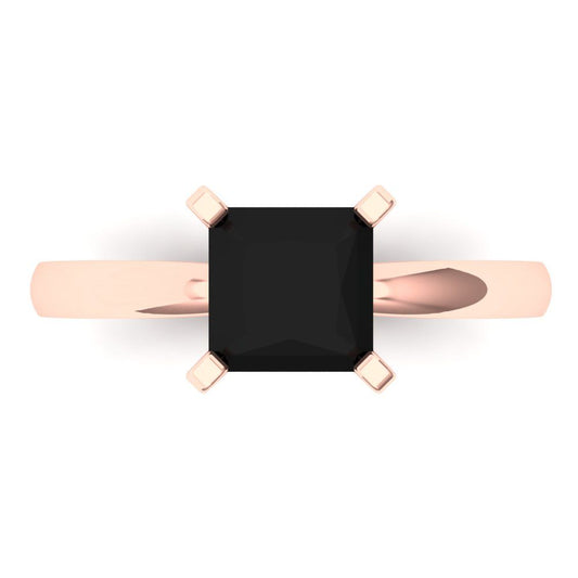 1.5 cttw Natural Onyx Solitaire  Engagement Ring - Solid Rose Gold (VVS1, Princess Cut,6.5mm)