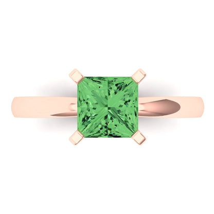 1.5 cttw Zirconia Simulated Green Diamond Solitaire  Engagement Ring - Solid Gold (VVS1, Princess Cut,6.5mm)