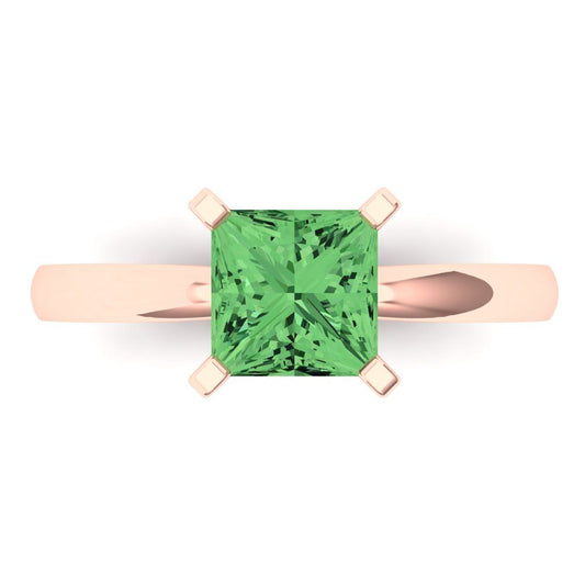 1.5 cttw Zirconia Simulated Green Diamond Solitaire  Engagement Ring - Solid Rose Gold (VVS1, Princess Cut,6.5mm)