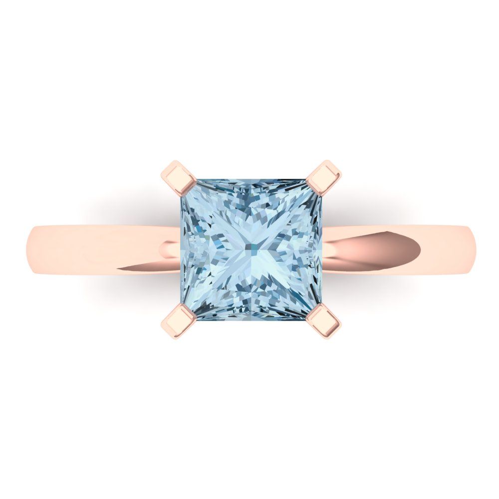 1.5 cttw Natural Sky Blue Topaz Solitaire  Engagement Ring - Solid Gold (Princess Cut,6.5mm)