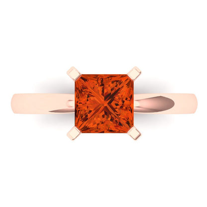 1.5 cttw Zirconia Simulated Red Diamond Solitaire  Engagement Ring - Solid Gold (VVS1, Princess Cut,6.5mm)