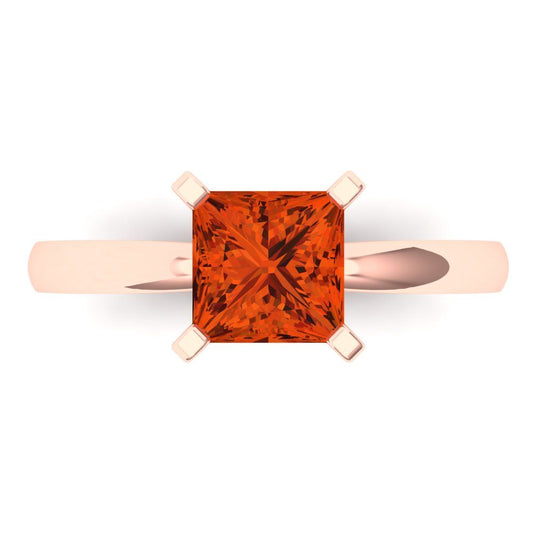 1.5 cttw Zirconia Simulated Red Diamond Solitaire  Engagement Ring - Solid Rose Gold (VVS1, Princess Cut,6.5mm)