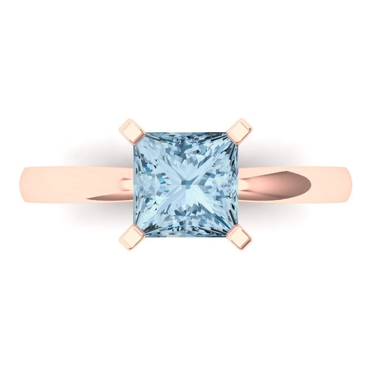 1.5 cttw Zirconia Simulated Blue Diamond Solitaire  Engagement Ring - Solid Rose Gold (VVS1, Princess Cut,6.5mm)