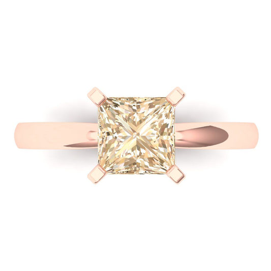 1.5 cttw Natural Morganite Solitaire  Engagement Ring - Solid Rose Gold (VVS1, Princess Cut,6.5mm)