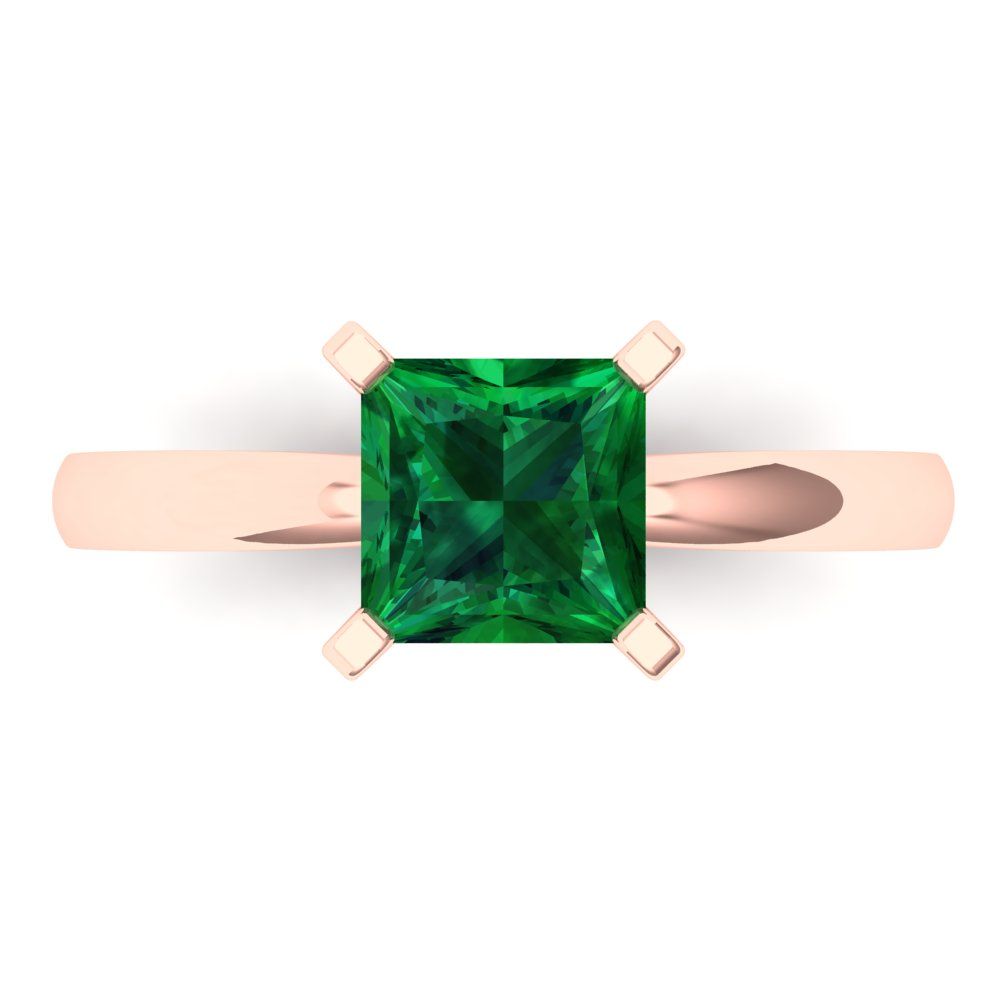 1.5 cttw Simulated Emerald Solitaire  Engagement Ring - Solid Gold (Princess Cut,6.5mm)