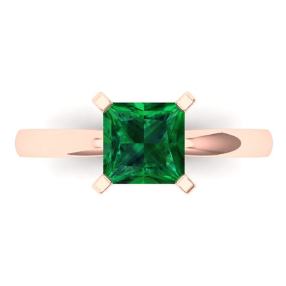 1.5 cttw Simulated Emerald Solitaire  Engagement Ring - Solid Gold (Princess Cut,6.5mm)