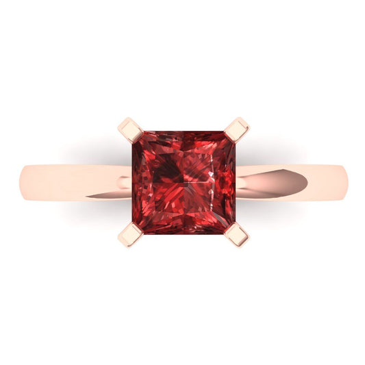 1.5 cttw Natural Garnet Solitaire  Engagement Ring - Solid Rose Gold (VVS1, Princess Cut,6.5mm)