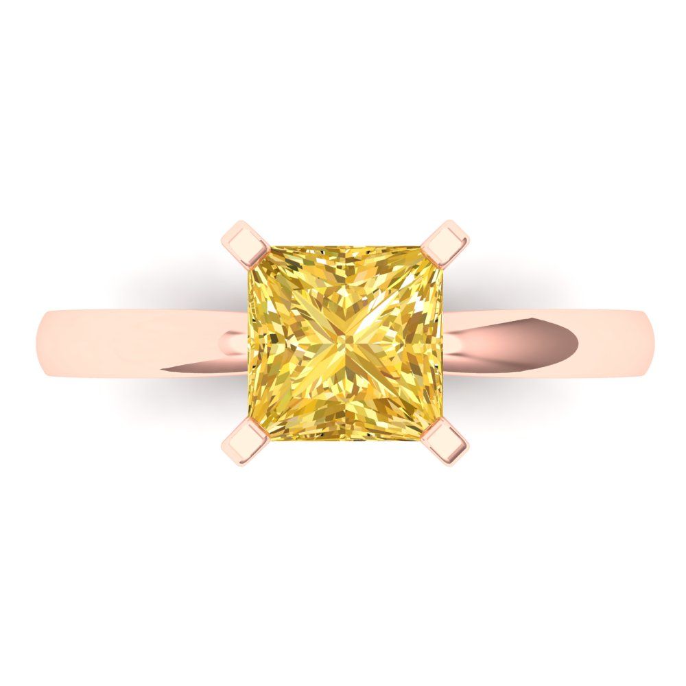 1.5 cttw Zirconia Simulated Yellow Diamond Solitaire  Engagement Ring - Solid Gold (VVS1, Princess Cut,6.5mm)