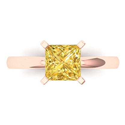1.5 cttw Zirconia Simulated Yellow Diamond Solitaire  Engagement Ring - Solid Gold (VVS1, Princess Cut,6.5mm)