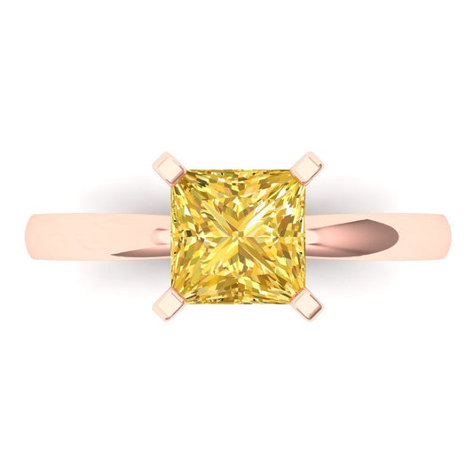 1.5 cttw Zirconia Simulated Yellow Diamond Solitaire  Engagement Ring - Solid Rose Gold (VVS1, Princess Cut,6.5mm)