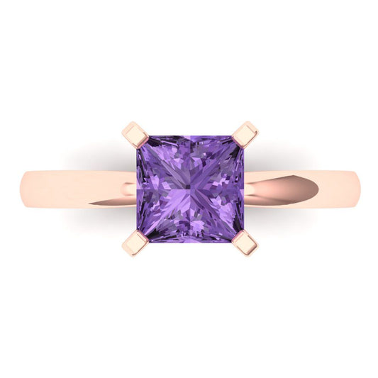 1.5 cttw Simulated Alexandrite Solitaire  Engagement Ring - Solid Rose Gold (VVS1, Princess Cut,6.5mm)