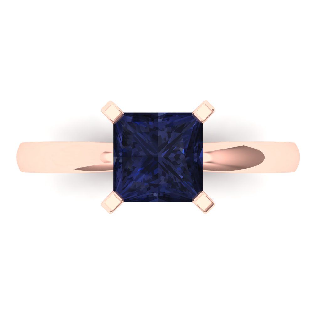 1.5 cttw Simulated Blue Sapphire Solitaire  Engagement Ring - Solid Gold (Princess Cut,6.5mm)