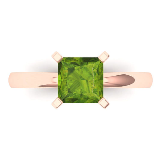 1.5 cttw Natural Peridot Solitaire  Engagement Ring - Solid Rose Gold (VVS1, Princess Cut,6.5mm)