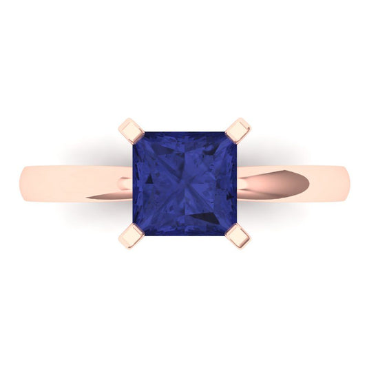 1.5 cttw Simulated Tanzanite Solitaire  Engagement Ring - Solid Rose Gold (VVS1, Princess Cut,6.5mm)