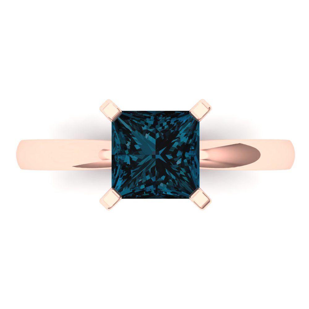 1.5 cttw Natural London Blue Topaz Solitaire  Engagement Ring - Solid Gold (Princess Cut,6.5mm)