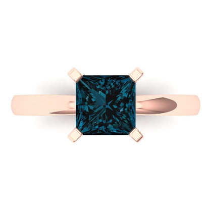 1.5 cttw Natural London Blue Topaz Solitaire  Engagement Ring - Solid Gold (Princess Cut,6.5mm)