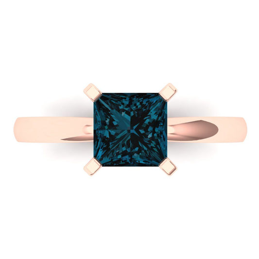 1.5 cttw Natural London Blue Topaz Solitaire  Engagement Ring - Solid Rose Gold (VVS1, Princess Cut,6.5mm)
