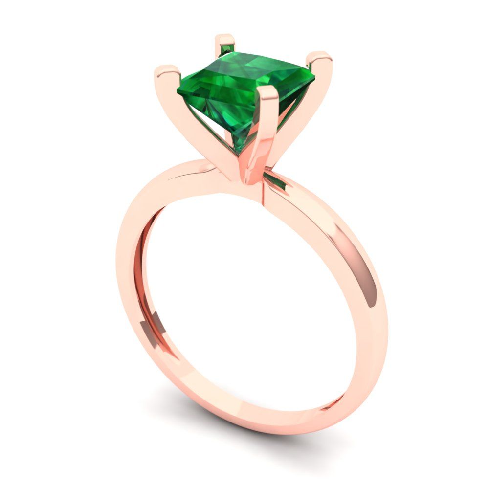 1.5 cttw Simulated Emerald Solitaire  Engagement Ring - Solid Gold (Princess Cut,6.5mm)