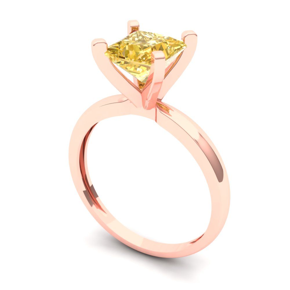 1.5 cttw Zirconia Simulated Yellow Diamond Solitaire  Engagement Ring - Solid Gold (VVS1, Princess Cut,6.5mm)