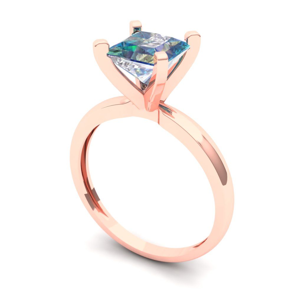 1.5 cttw Blue Moissanite Solitaire  Engagement Ring - Solid Gold (Princess Cut,6.5mm)