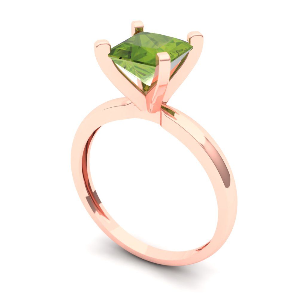 1.5 cttw Natural Peridot Solitaire  Engagement Ring - Solid Gold (Princess Cut,6.5mm)