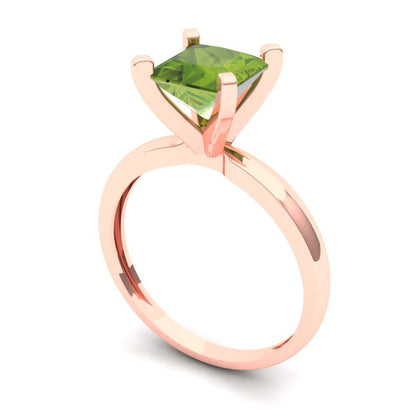 1.5 cttw Natural Peridot Solitaire  Engagement Ring - Solid Gold (Princess Cut,6.5mm)