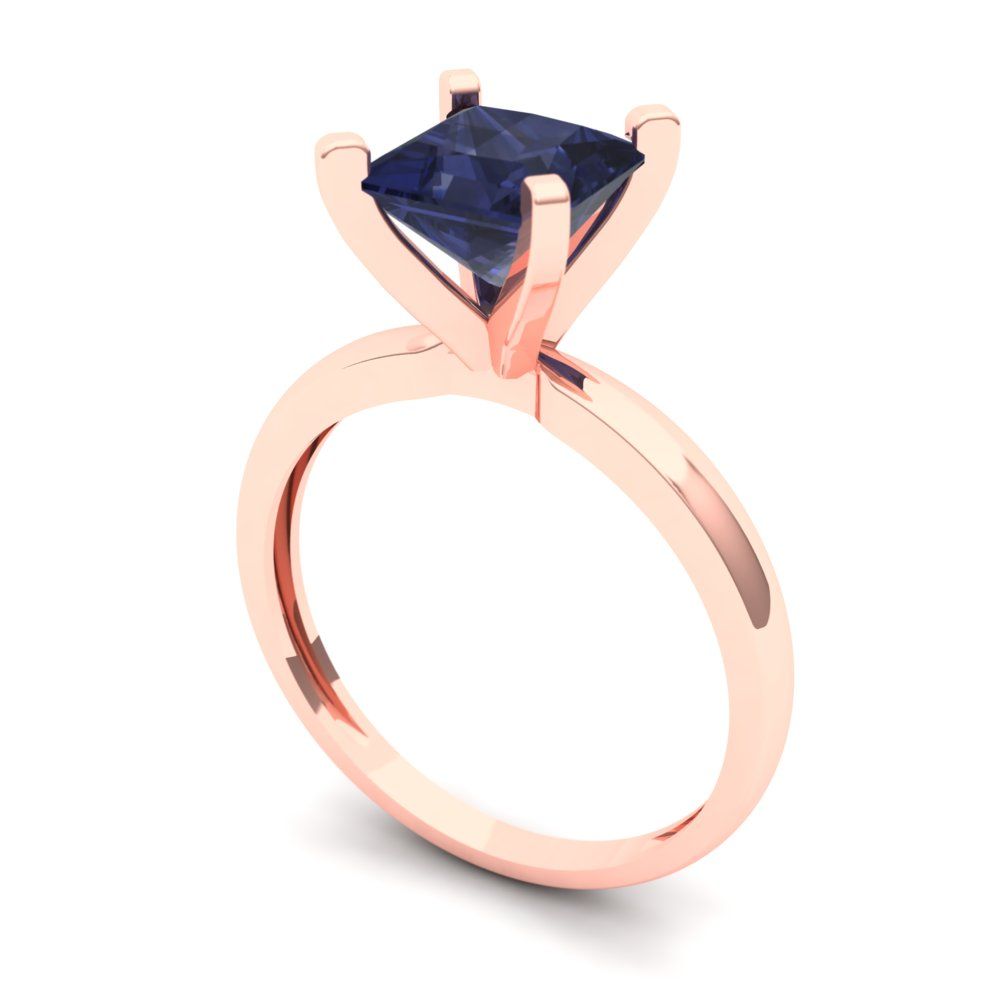 1.5 cttw Simulated Blue Sapphire Solitaire  Engagement Ring - Solid Gold (Princess Cut,6.5mm)