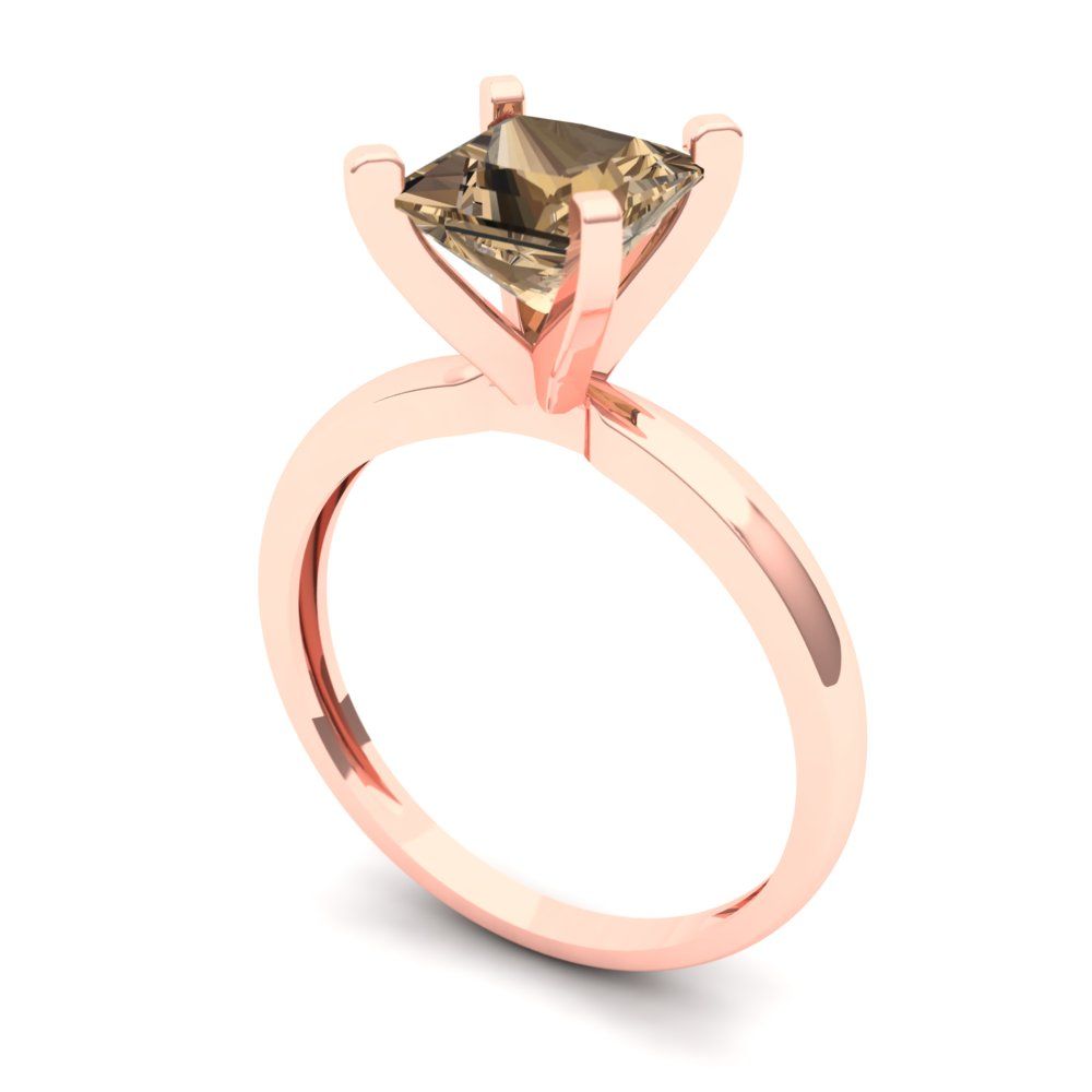 1.5 cttw Zirconia Simulated Champagne Diamond Solitaire  Engagement Ring - Solid Gold (VVS1, Princess Cut,6.5mm)