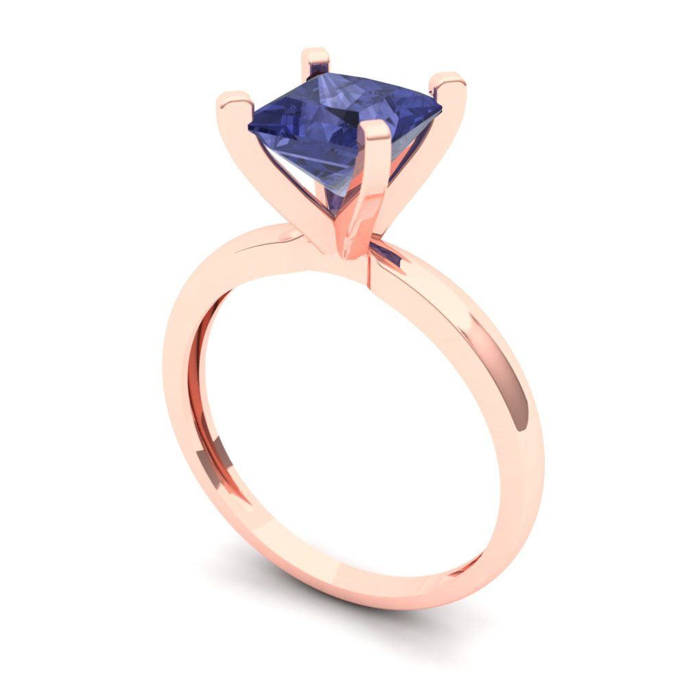 1.5 cttw Simulated Tanzanite Solitaire  Engagement Ring - Solid Gold (Princess Cut,6.5mm)