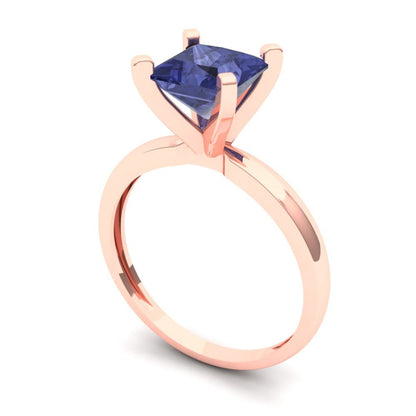 1.5 cttw Simulated Tanzanite Solitaire  Engagement Ring - Solid Gold (Princess Cut,6.5mm)
