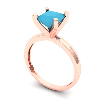 1.5 cttw Simulated Turquoise Solitaire  Engagement Ring - Solid Gold (Princess Cut,6.5mm)