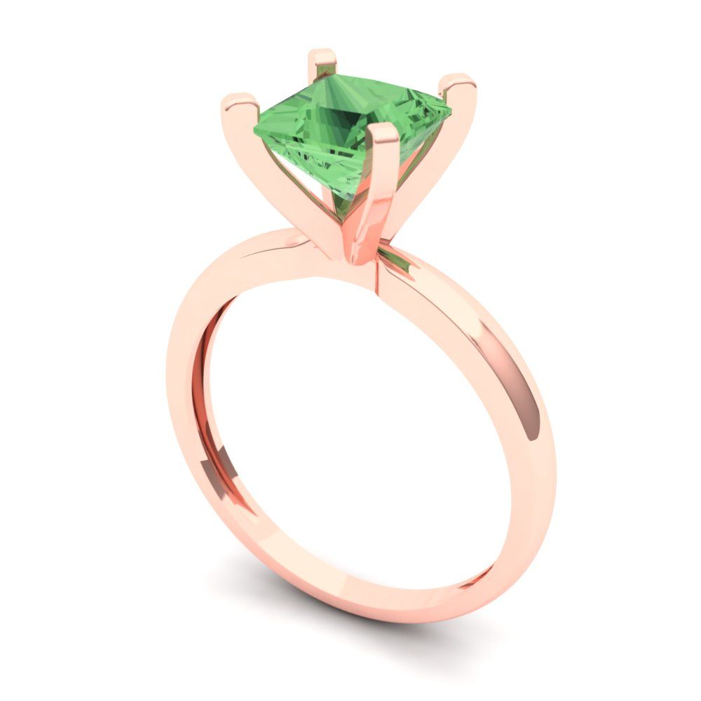 1.5 cttw Zirconia Simulated Green Diamond Solitaire  Engagement Ring - Solid Gold (VVS1, Princess Cut,6.5mm)