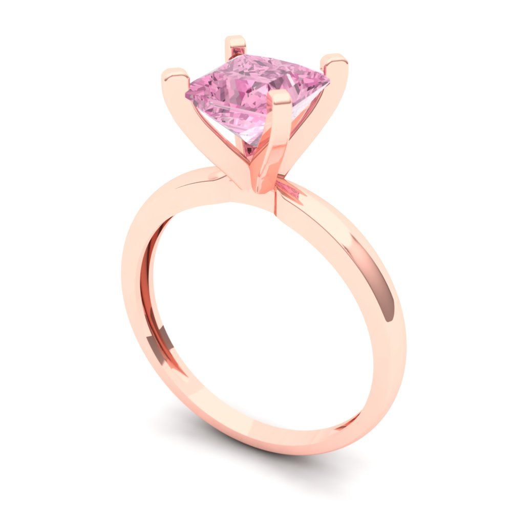 1.5 cttw Zirconia Simulated Pink Diamond Solitaire  Engagement Ring - Solid Gold (VVS1, Princess Cut,6.5mm)